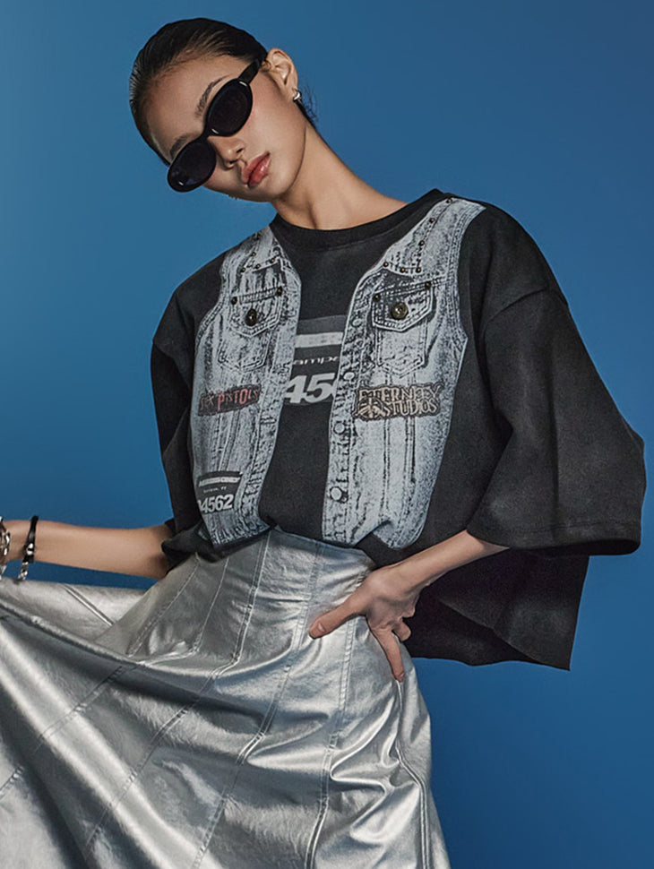 E3616 牛仔印花上衣