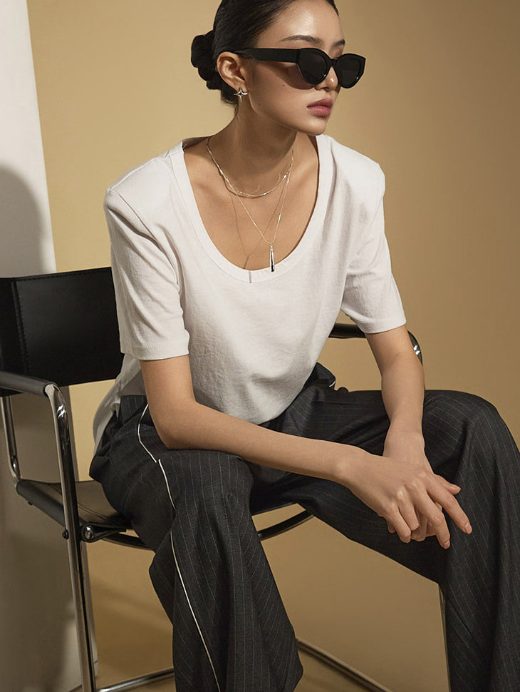 E3691 U领垫肩上衣