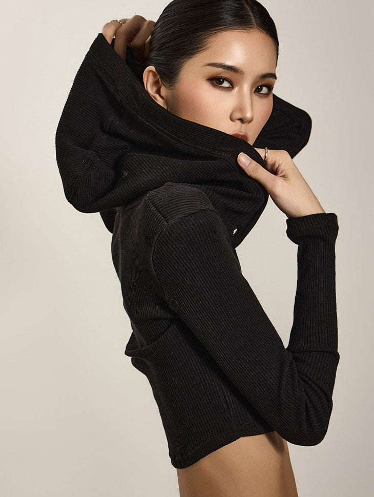 E3726 纽扣连帽上衣