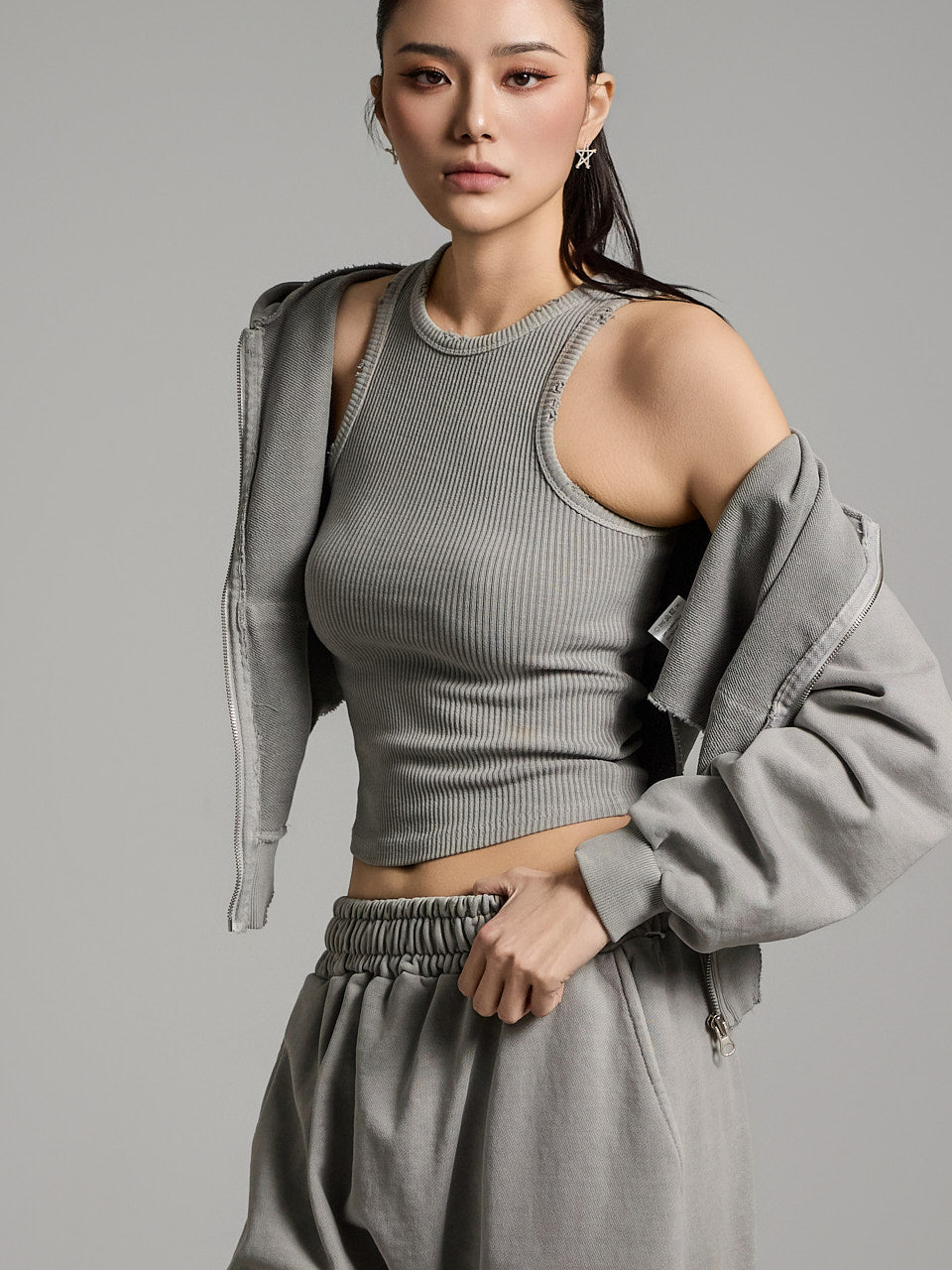 E3727 罗纹无袖上衣