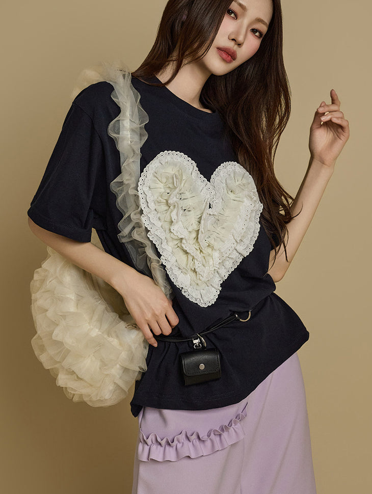 E3765 フリルハートパッチTシャツ