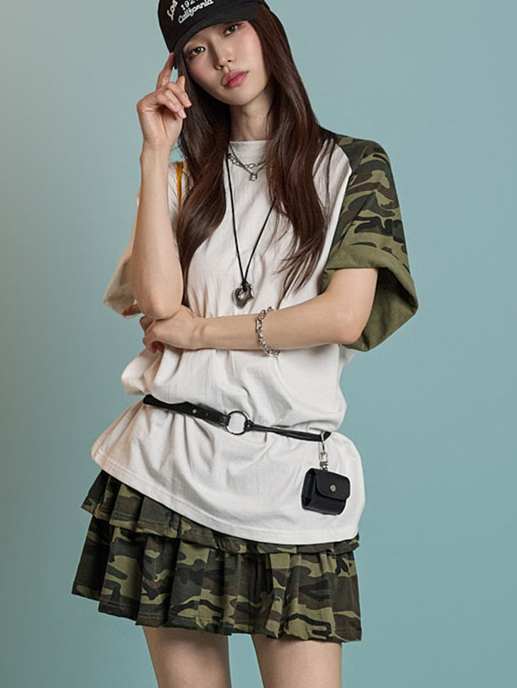 E3768 カモフラージュ柄Tシャツ