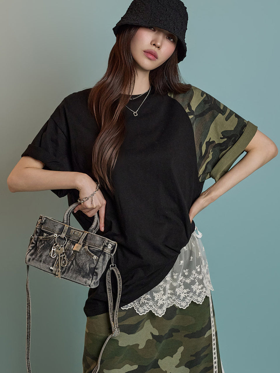 E3768 カモフラージュ柄Tシャツ