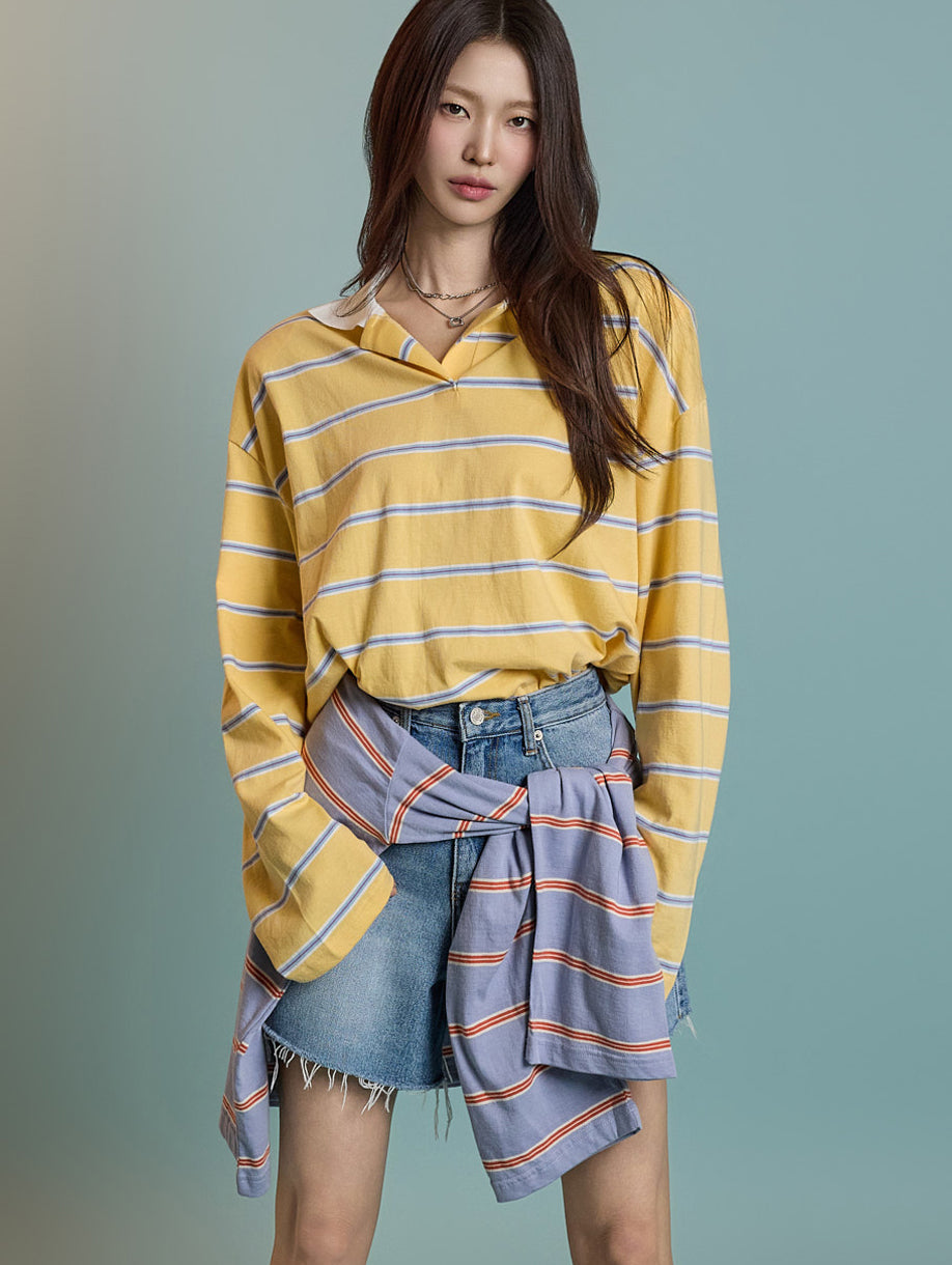 E3770 Collar Stripe Top