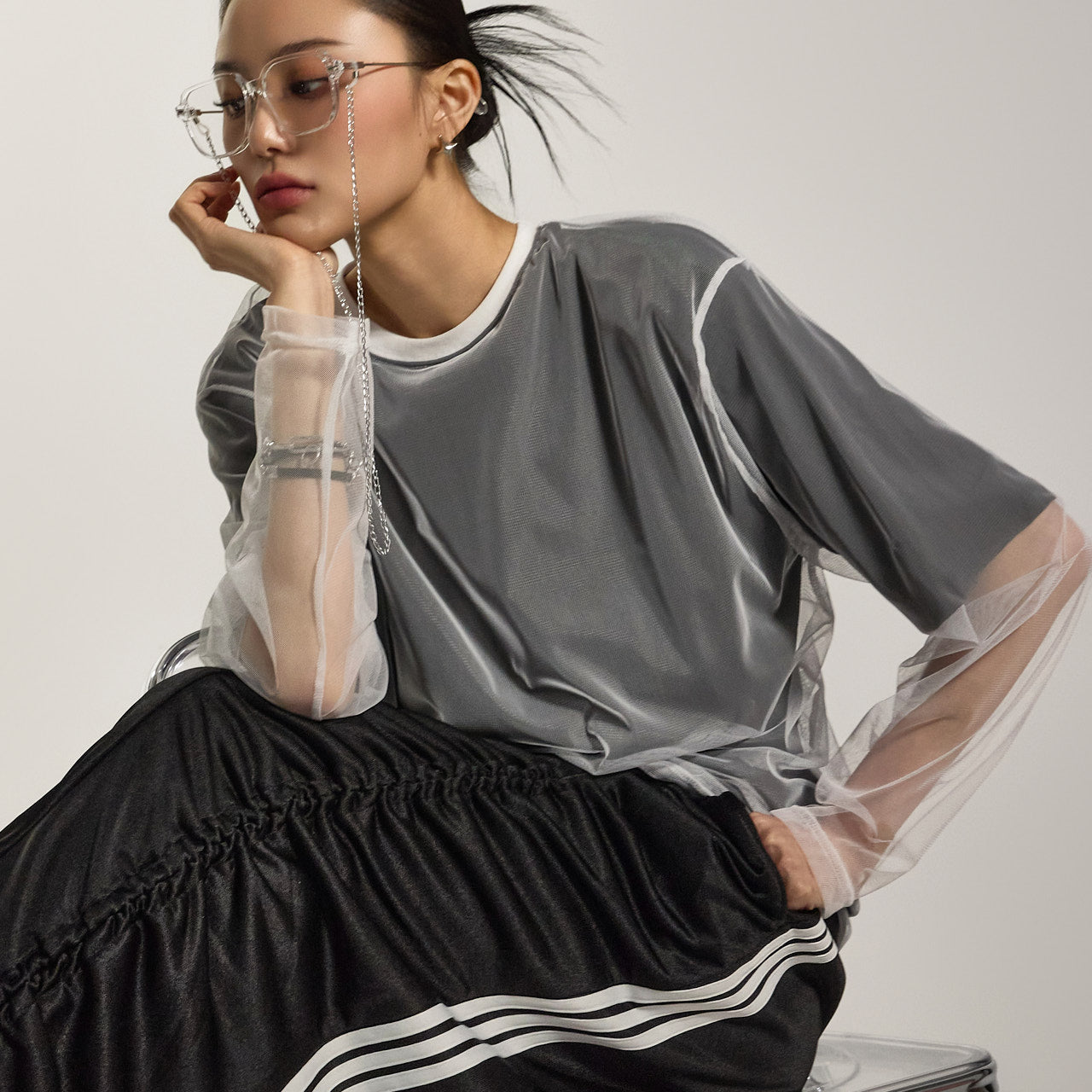 E3796 ネットレイヤードTシャツ