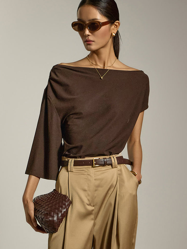 E3819 アシンメトリーオフショルダートップ