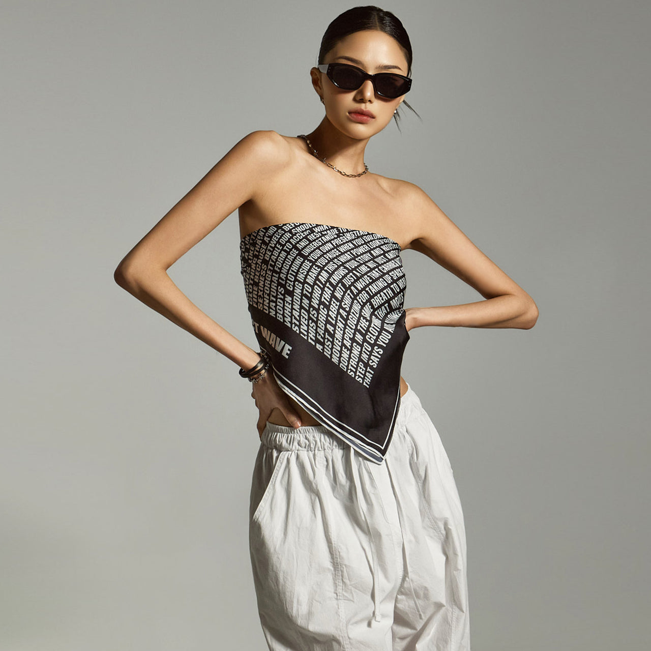 E3851 Printed Scarf Top