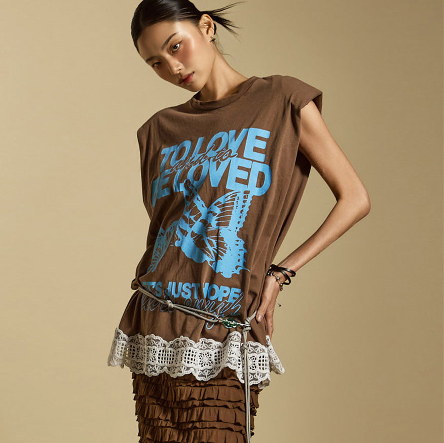 E3855 印花无袖T恤