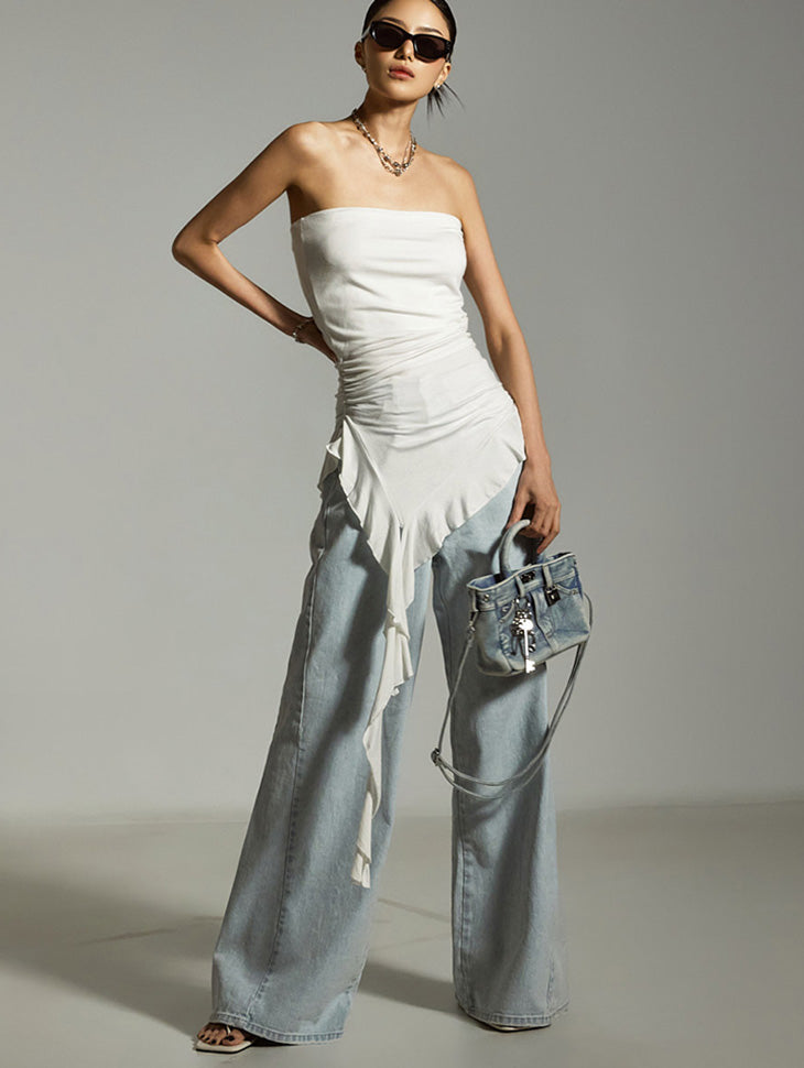 E3857 アシンメトリーフリルチューブトップ