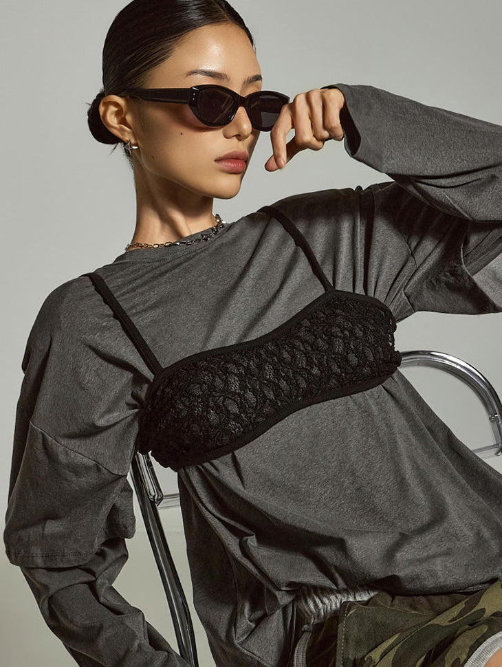 E3862 レースノースリーブトップ