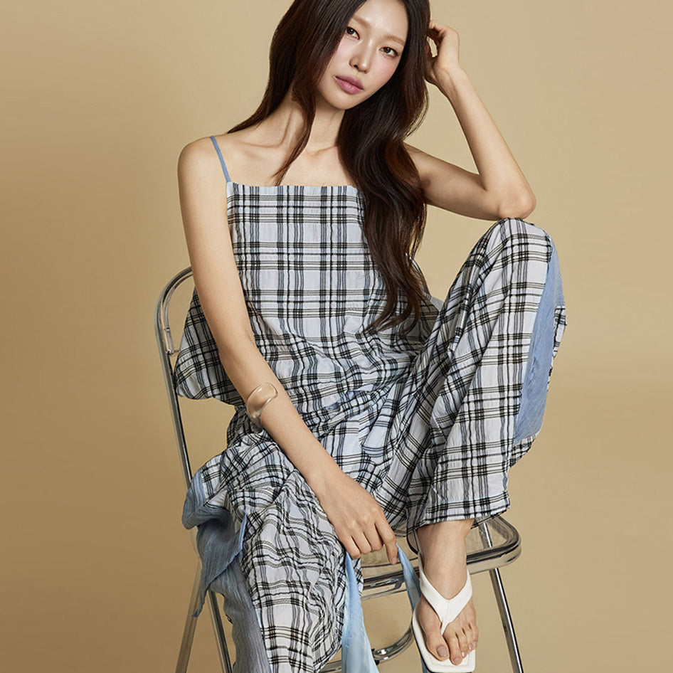 E3871 格纹无袖上衣