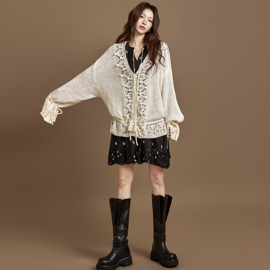 J2875 Eyelet Knit Cardigan