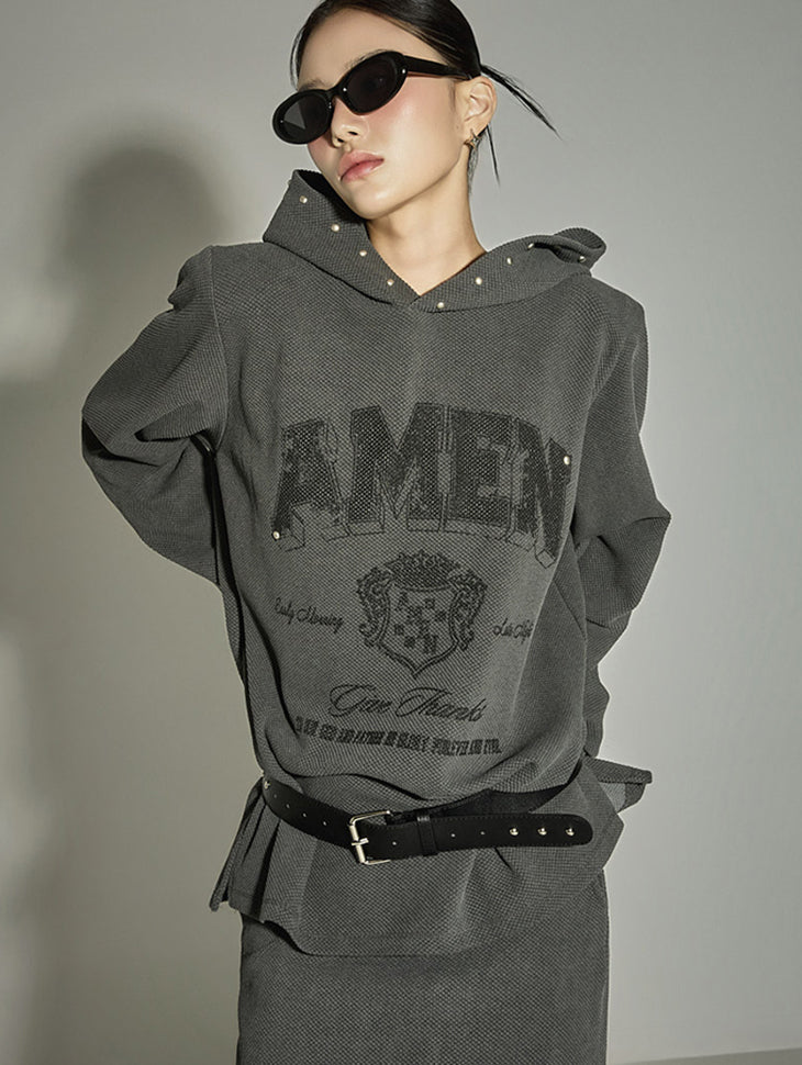 E3976 Studded Hooded Top