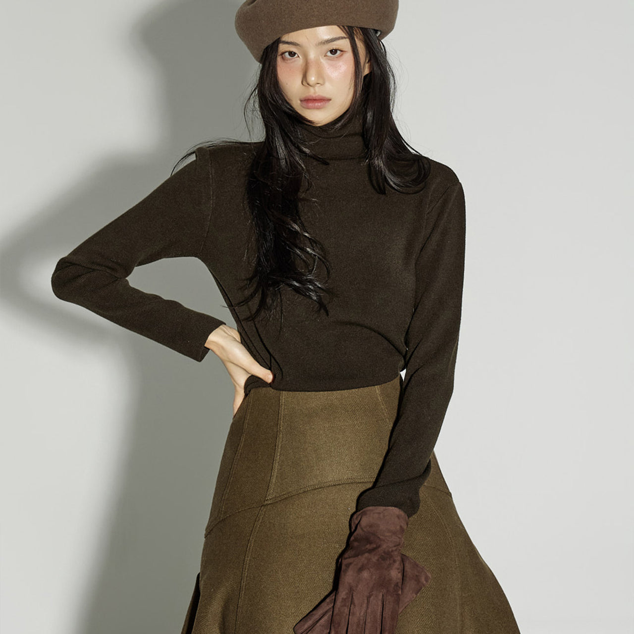 E4054 Ribbed Turtle-Neck Top