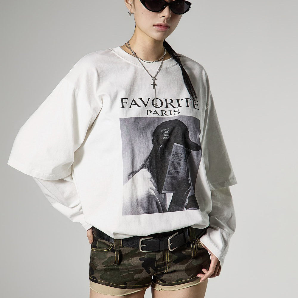 E4146 レイヤードプリントトップス