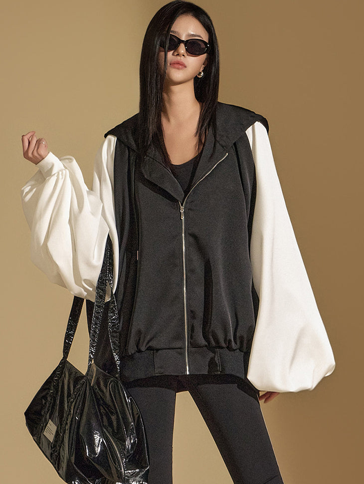 J2351 缎面宽松套头衫夹克