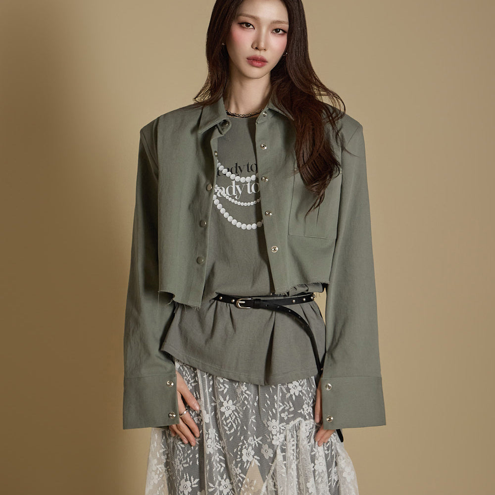 J2635 ショルダーパッド クロップドジャケット