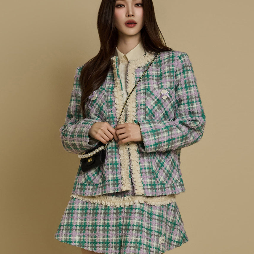 J2720 Lace Plaid Jacket