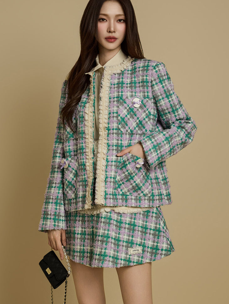 J2720 Lace Plaid Jacket