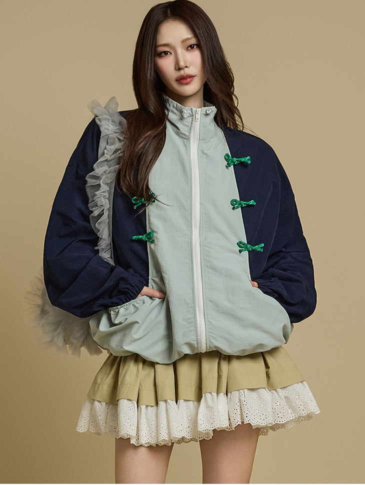 J2724 コントラストカラー ジップアップ ジャケット