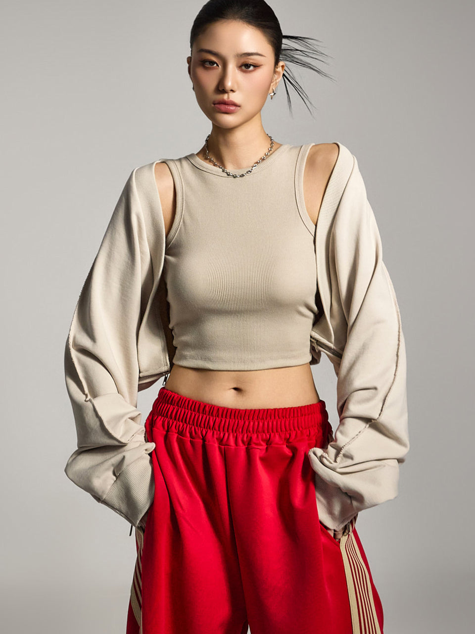 J2755 Zipper Bolero Cardigan