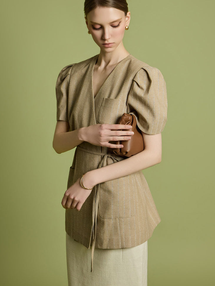 J2771 亚麻泡泡袖夹克