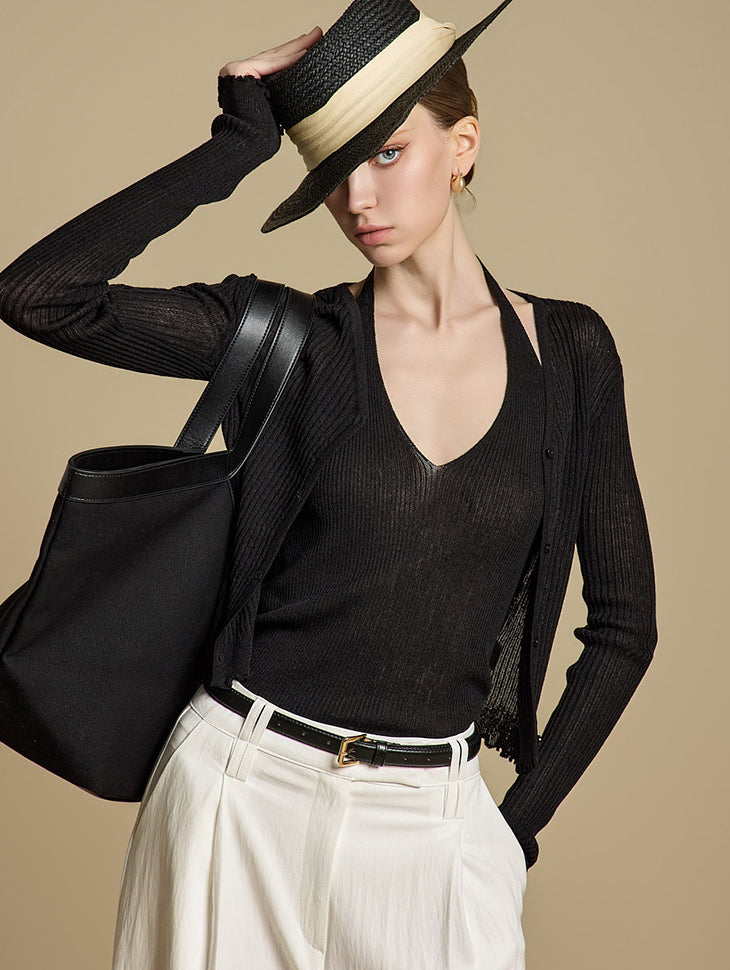 J2788 Halterneck Sleeveless Set Cardigan