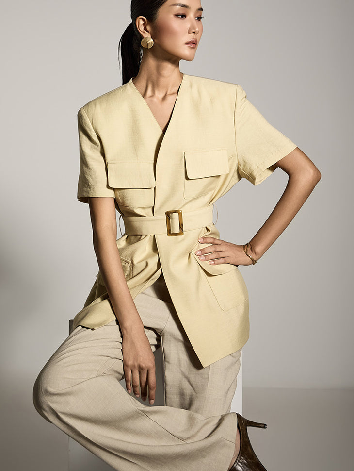 J2798 无领夹克(带腰带)