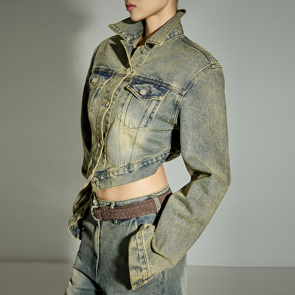 J2866 Washed Crop Denim Jacket