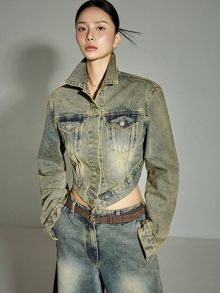 J2866 Washed Crop Denim Jacket
