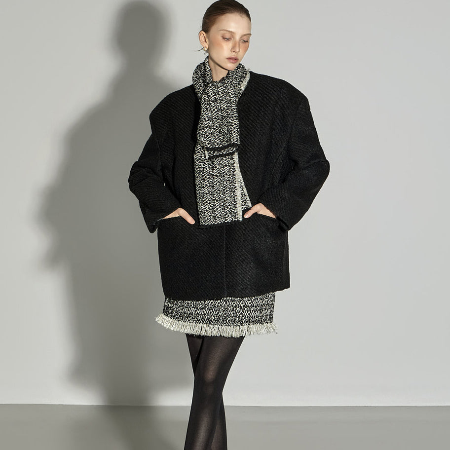 J2924 Collarless Wool Coat