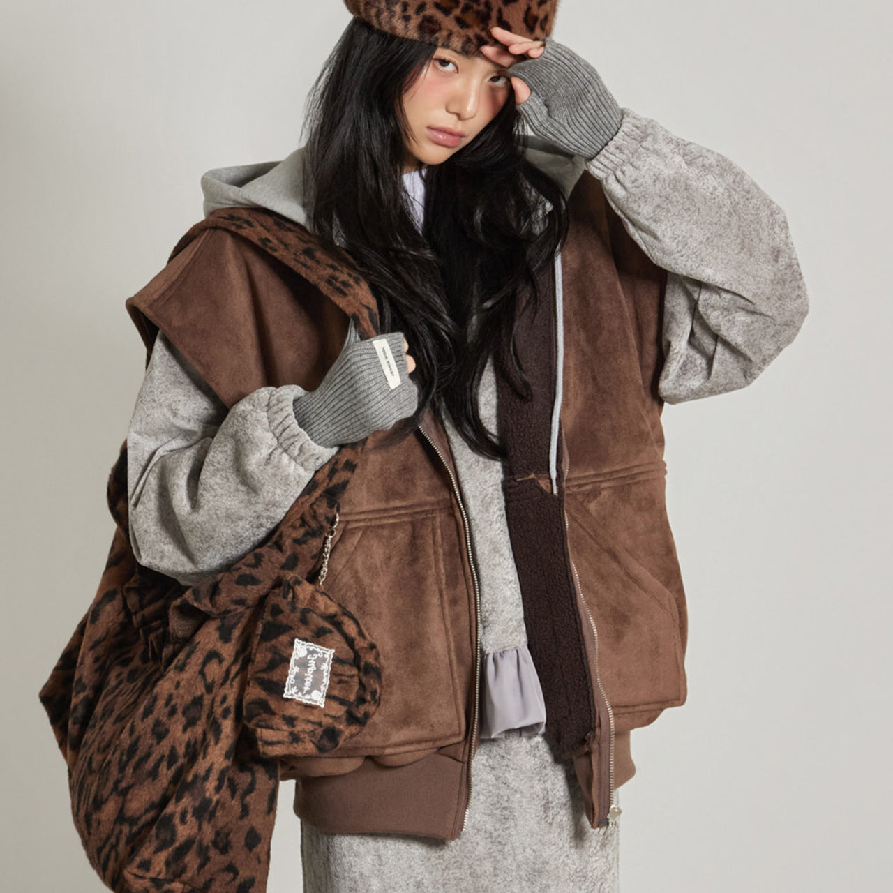 J2972 Suede Hooded Vest