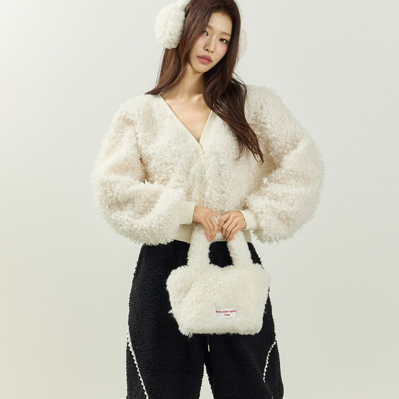 J3062 Boucle Fleece Crop Cardigan