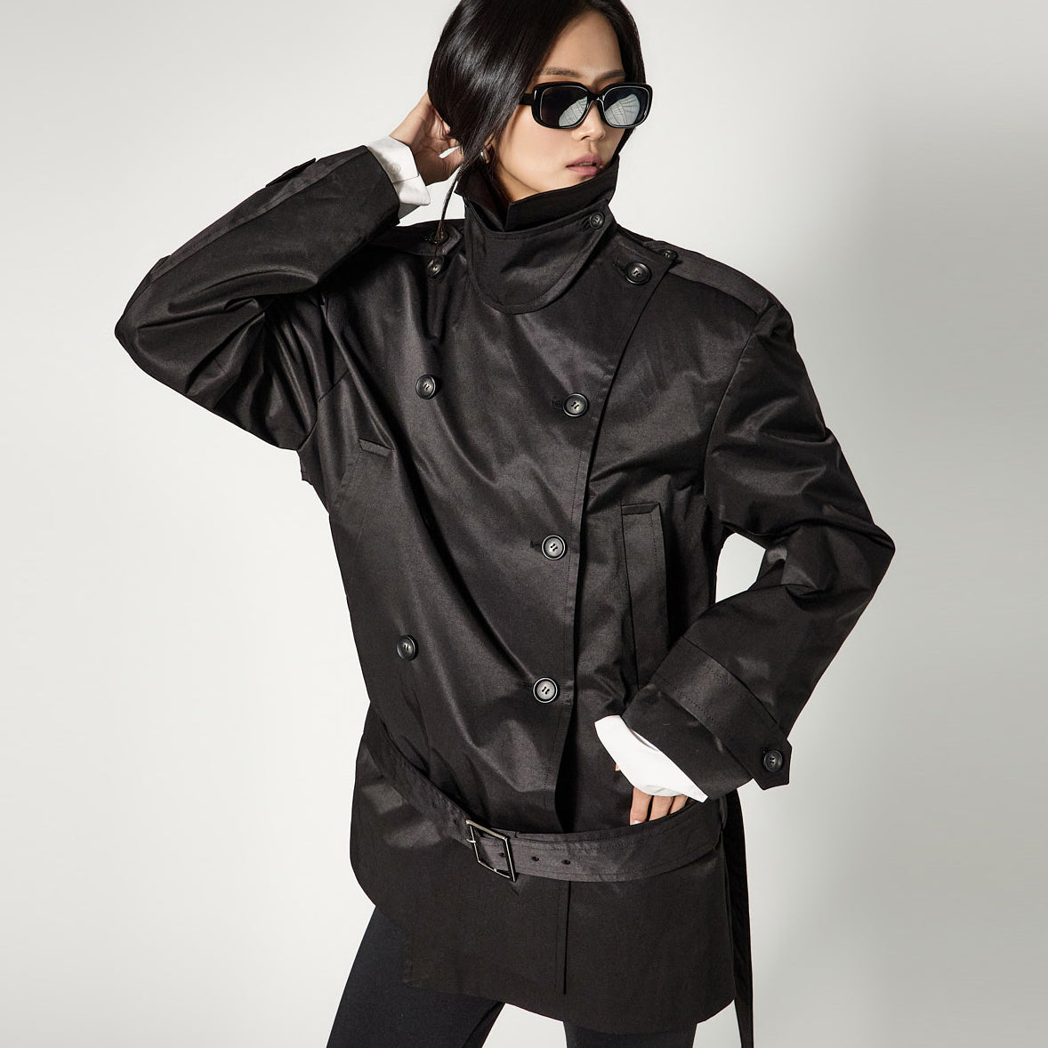 J3134 Belted High-Neck Trench Jacket