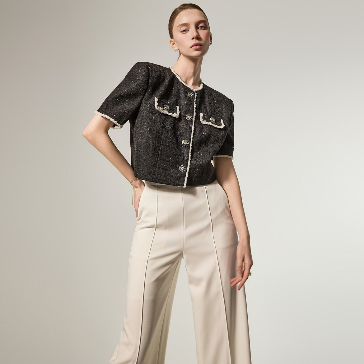 J3176 Tweed Contrast Jacket