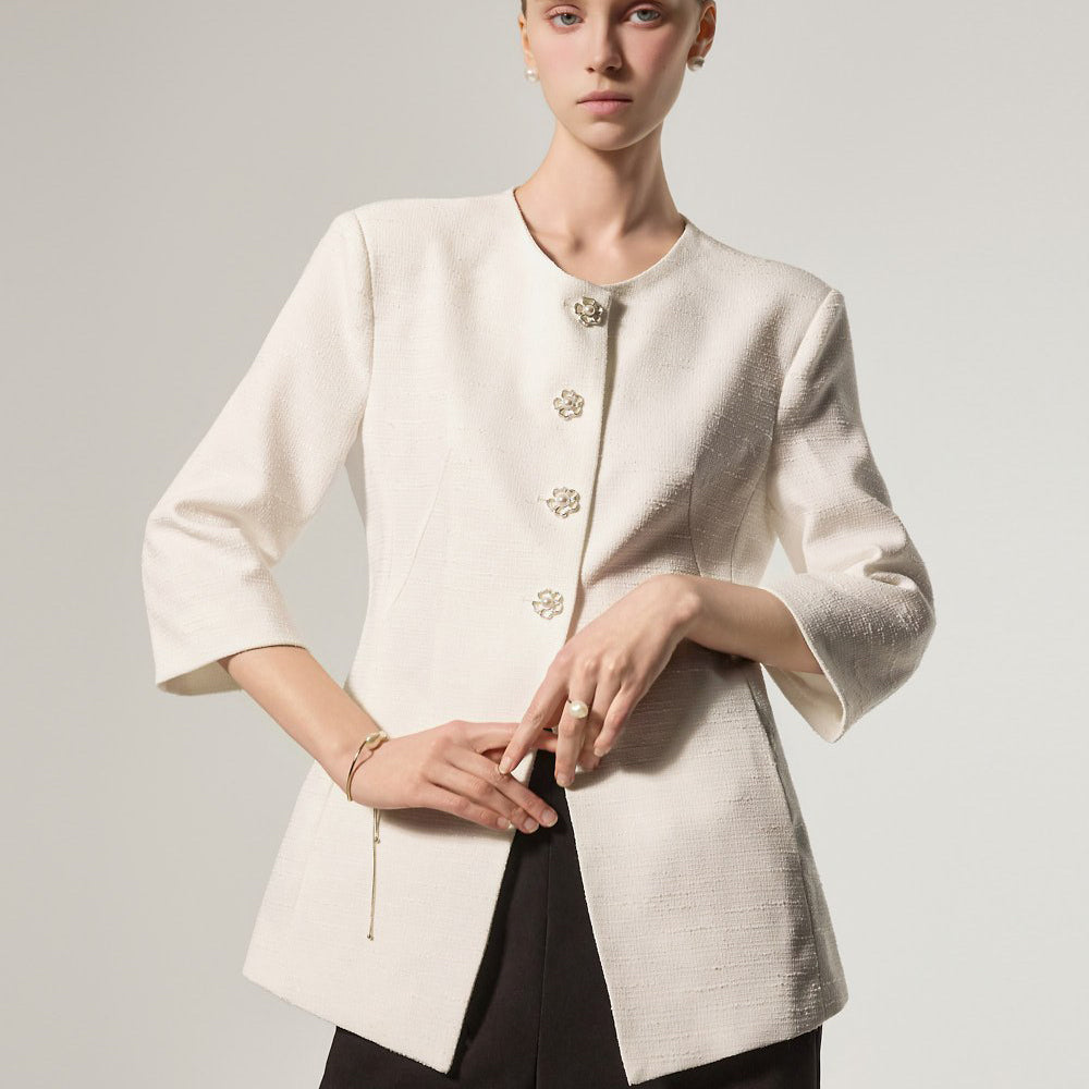 J3177 无领粗花呢夹克