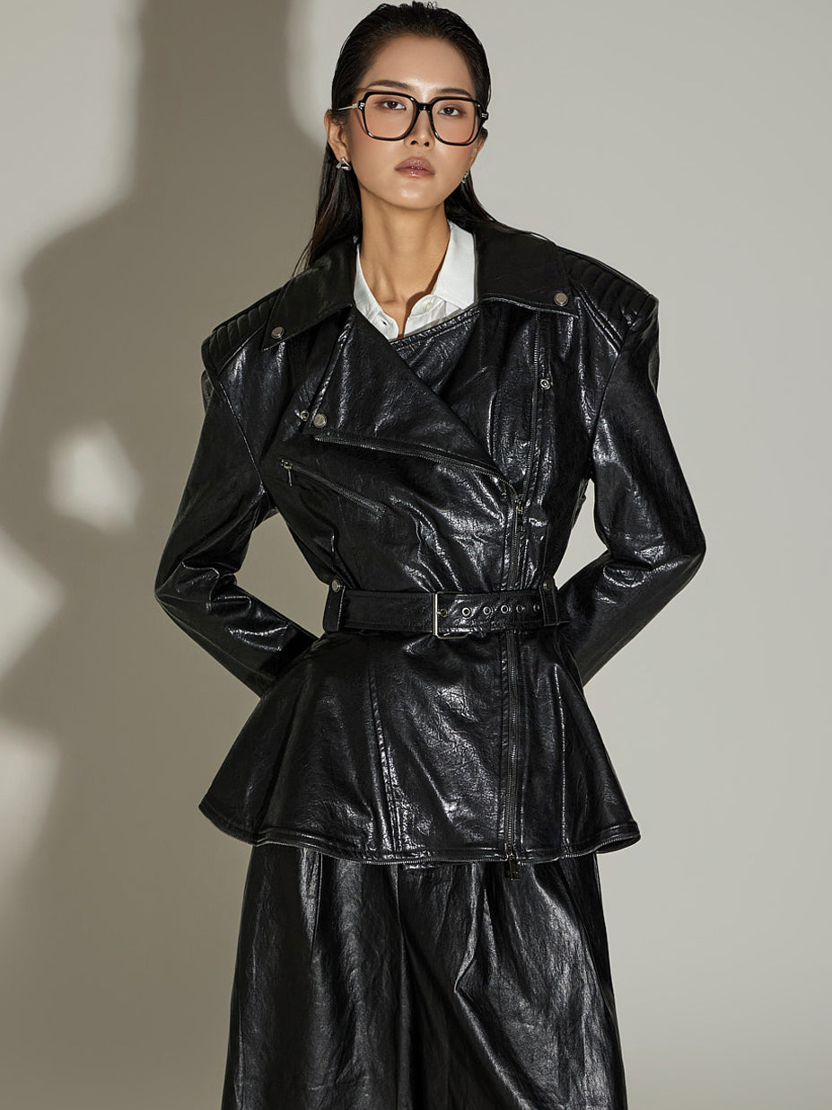 J9256 裂纹皮革腰带夹克