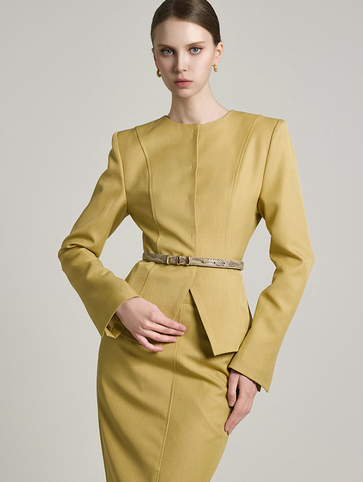 J9310 ベルト付きノーカラージャケット