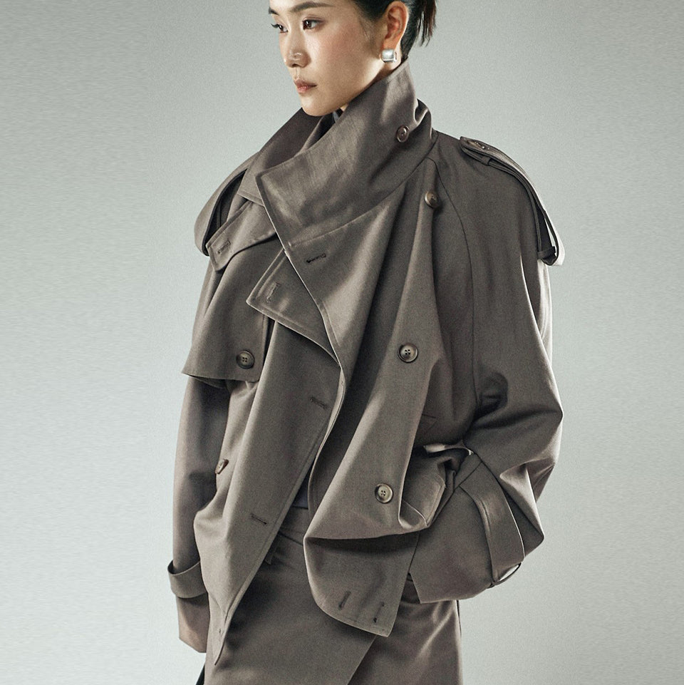 J9378 Herringbone Half Trench Jacket