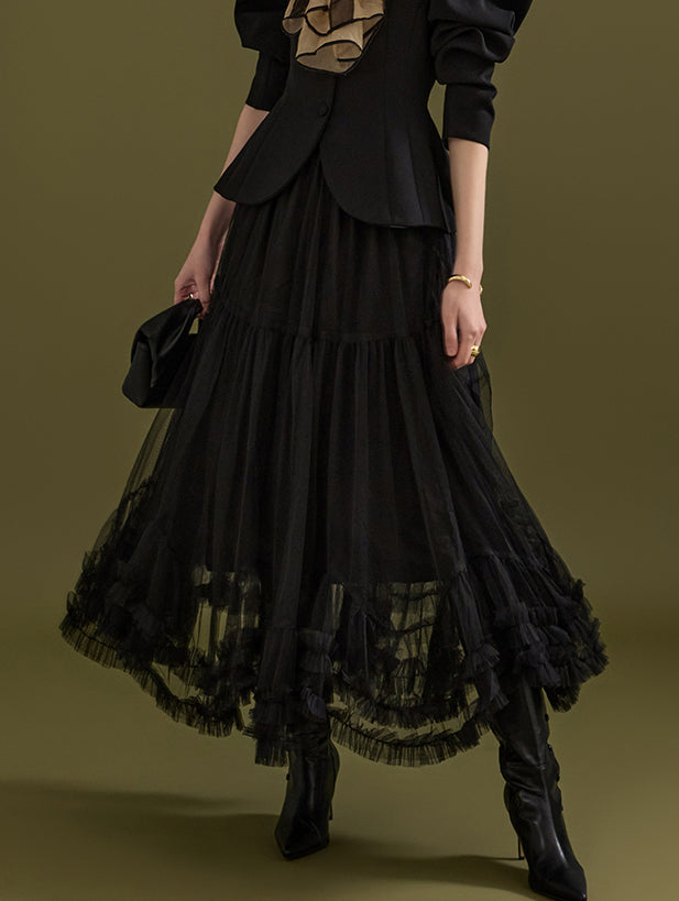 SK2524 不对称薄纱裙