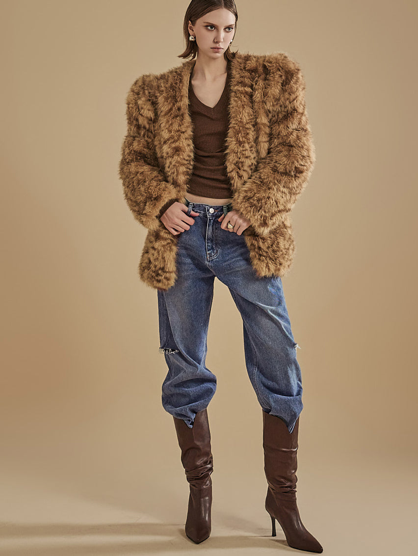 J2071 豹纹泡泡袖夹克