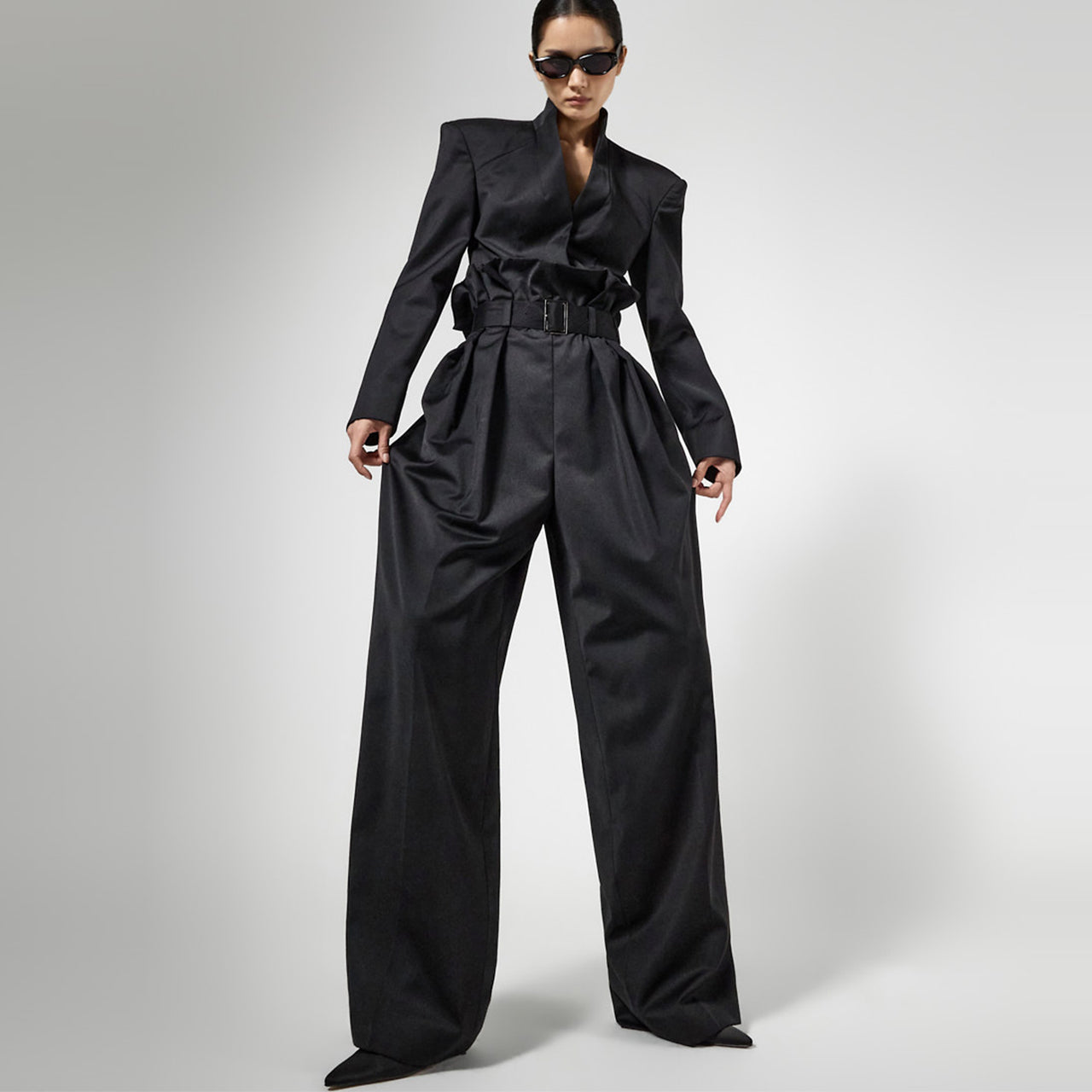 MBDP002 チューリップ ハイウエスト ピンタック ロングスラックス(ベルトセット)