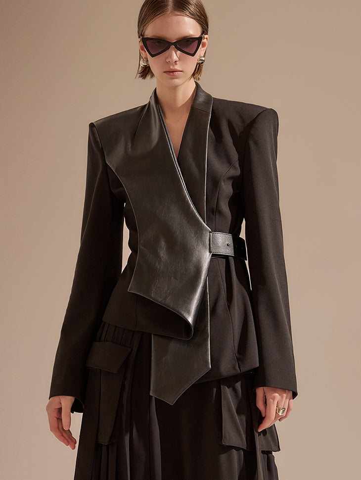 MBDJ002 レザー配色ベルトジャケット