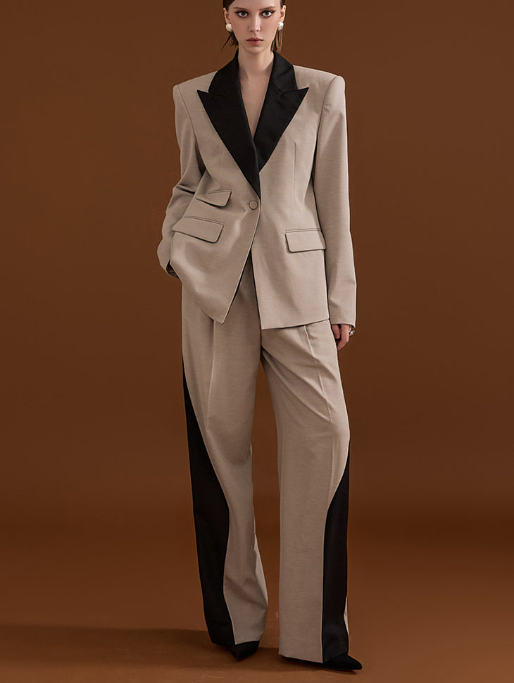 MBDTP005 衿配色ワンボタンシングルジャケットスーツセット