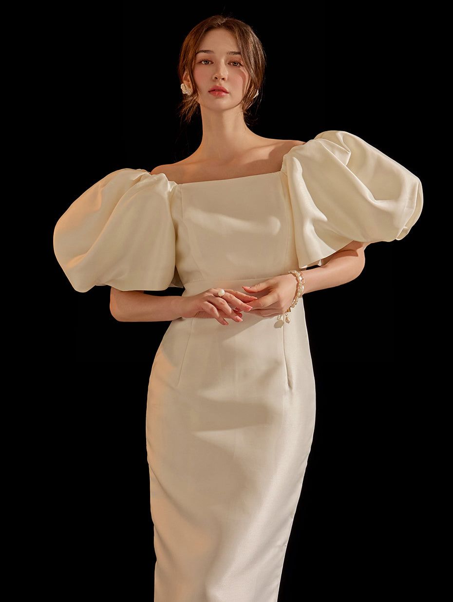 D9303 ビッグパフスリムロングワンピース