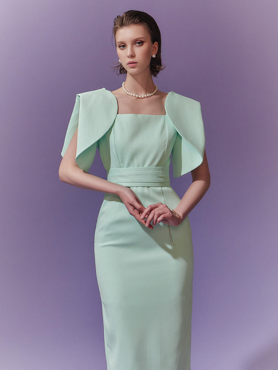 D9433 郁金香灯笼袖修身连衣裙