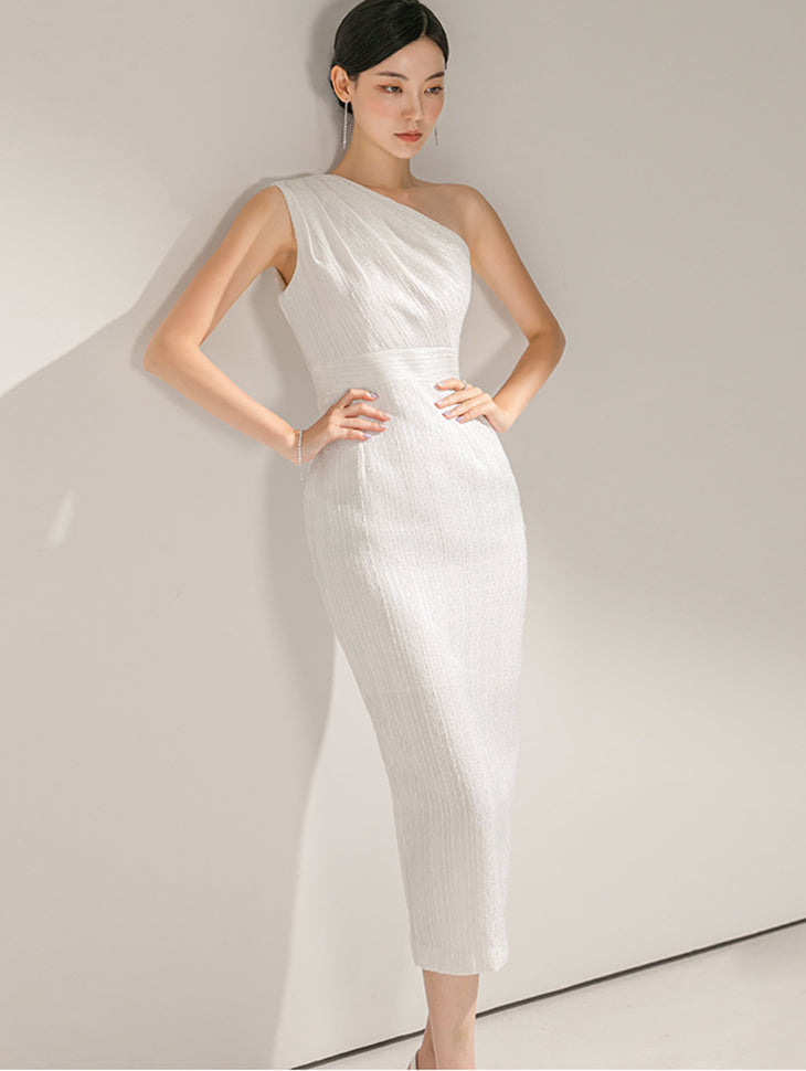 D9346 シャイニンググリッターワンショルダーロングワンピース