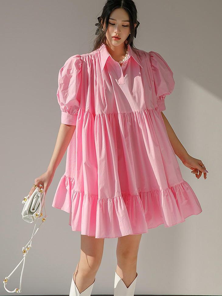 D4397 Big Balloon Sleeve Mini Dress