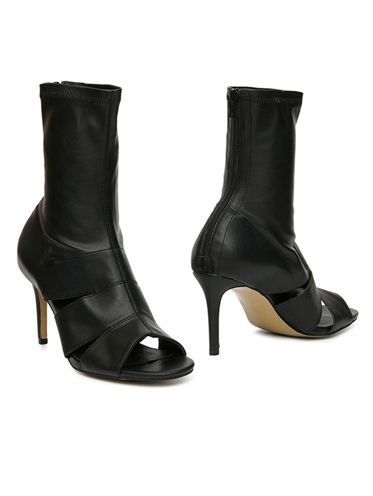 AR-2984 Faux Leather Open Toe Heeled Ankle Boots