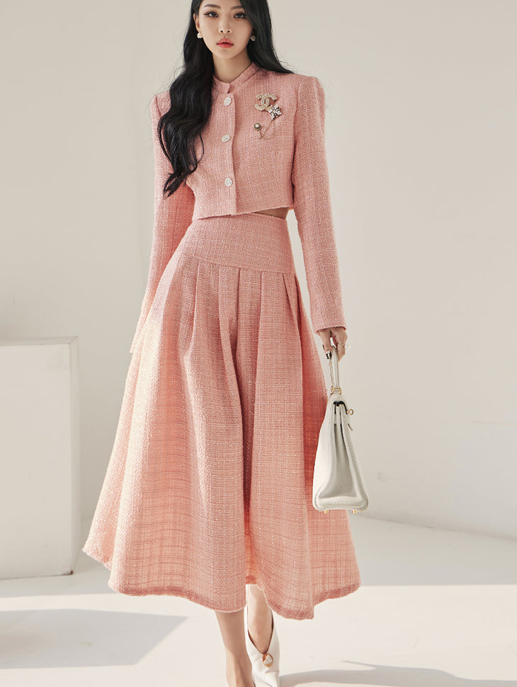 TP1304 Tweed Jacket and Flare Skirt Set